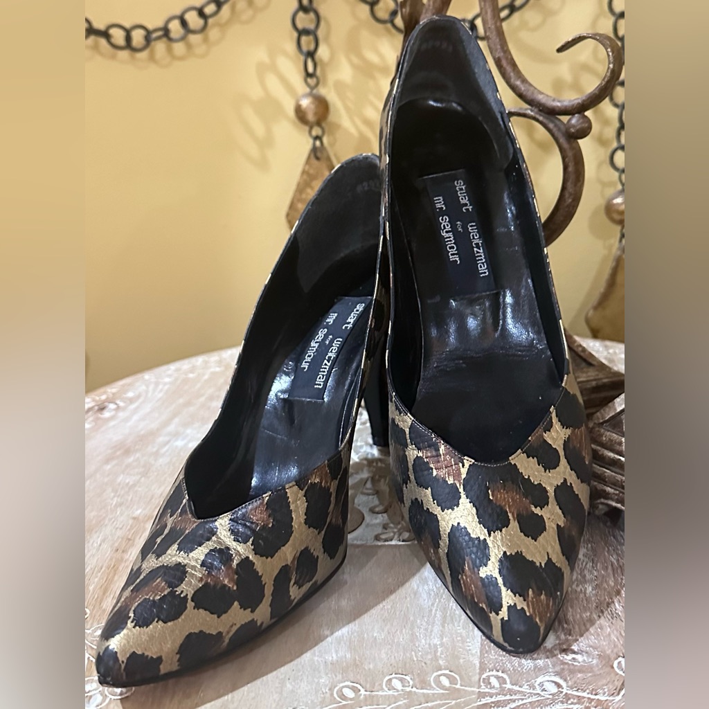 Eucvintage Stuart Weitzman “For Mr. Seymour”Metallic Leopard Print Pump Sz *10*